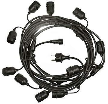 NCC-Licht Illu Lichterkette Girlanda Schwarz 10 x Fassungen E27 5m IP44 mit Zuleitung und Stecker