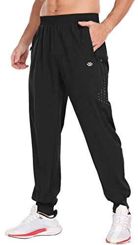MoFiz Pantalones Deportivos Ligeros de Chándal Hombre Pantalón Largo de Secado Rápido Jogger con Bolsillos de Cremallera Negro EU 3XL