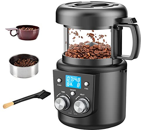 HYQNG Electric Coffee Bean Roaster Machine 80-100g Electric Air Coffee Beans Baking Roasting Machine 1400W, Adjustable Timer Roasting Heating and Air Fan Setting, Auto & Diy Mode For Coffee Lover A