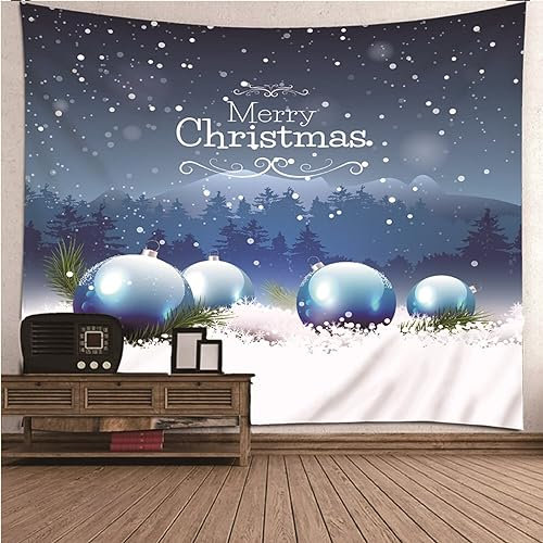 Aotiwe Tuch Wandbehang, Wandbehänge Deko Stoff Schnee und Dekorative Kugeln Weiß Blau Tapestries aus Polyester Wanddeko Flur 200x200cm