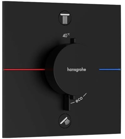 hansgrohe ShowerSelect Comfort E - thermostat conceiled, bathroom tap with safety stop at 40 °C, thermostat square for showers and bath tubs, shower mixer for 2 functions, matt black, 15572670