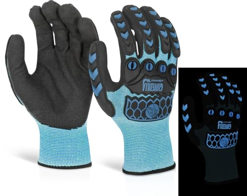 Beeswift Glovezilla Glow in the Dark Foam Nitrile Coated Gloves Cut Proof/Tear Resistance Safety Gloves Personal Protective Equipment Work Gloves PPE Workwear – Blue/Black – XX-Large – 1 Pair