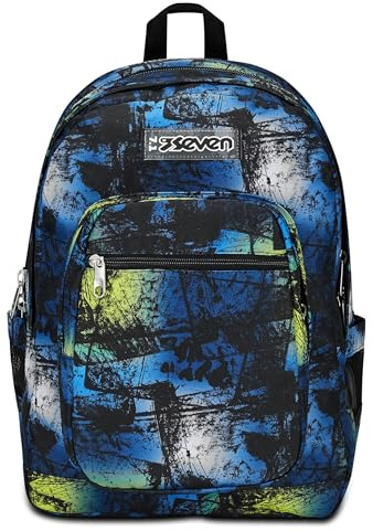 Seven Zaino Scuola Freethink, Blu Giallo, Boy, Zaino Doppio Scomparto Con Supporto USB, Tasca Porta PC o Tablet e Tasca Porta Borraccia, Zaino Medie e Superiori, Bambino Ragazzo
