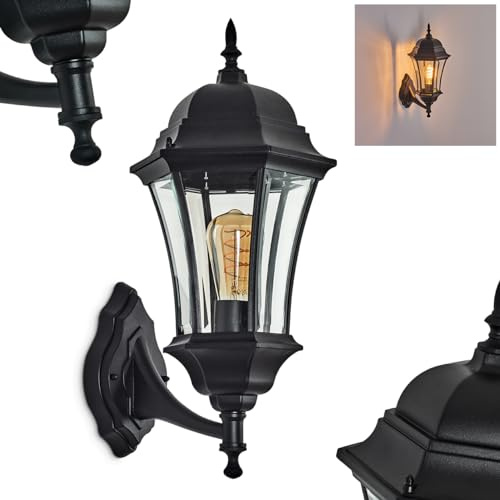 HOFSTEIN Außenwandleuchte Etoo, Außenwandlampe aus Metall/Glas in Schwarz/Klar, Wandleuchte Up außen im Landhaus/Retro/Vintage-Stil, E27, IP44, Hof, Eingangsbereich, Terrasse, Haustür