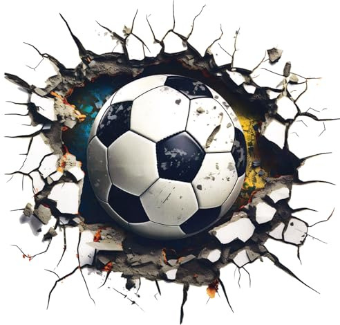 Aupawdy 3D Fussball Wandtattoo, Fußball Durchbruch Wandaufkleber | Wandtattoo Fußball Kinderzimmer, für Wandtattoo Kinderzimmer Junge Fußball,Teenager Sport Wand Deko,Jugendzimmer Schlafzimmer
