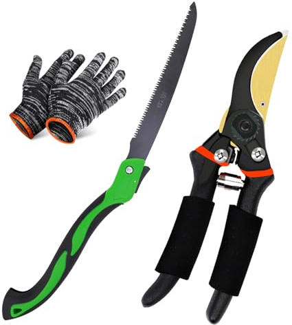 Professional Titanium Garden Pruning Shears, Garden Pruners for Gardening Heavy Duty, Soft Handle Garden Shears, Pruning Shears with Folding Saw and Gloves