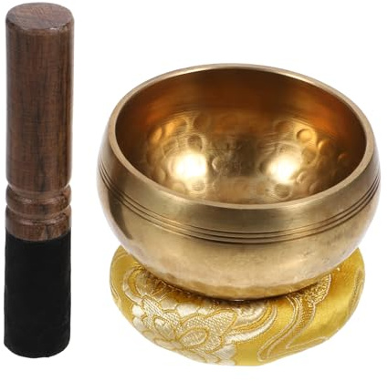 Vaguelly Cuenco de Yoga para Meditación de Cobre con Mazo de Madera y Cojín, Instrumento para Relajación y Mindfulness en Sesiones de Meditación