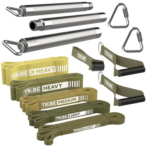Long Resistance Bands Set with Handles, Door Anchor, Bar, 5 Pull Up Bands