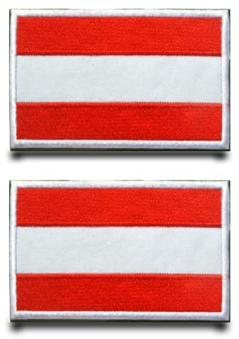 2 stycken Österrikes flagglapp, Krok och ögla, taktisk militär Österrikes lapp, lappar med Krok och ögla, airsoft patch för jacka, Krok och ögla, väskor, märken, ryggsäckar, taktiska kläder