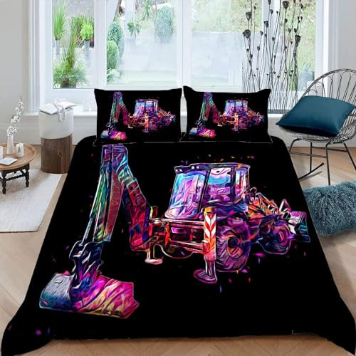 ARiXIaNg Kinder Bettwäsche Bagger Cool 135x200 cm Erwachsene Bettbezüge 3teilig mit Reißverschluss und 2 Kissenbezüge Farbe Bettwaren Kuschelig Mikrofaser Bettwäsche-Set