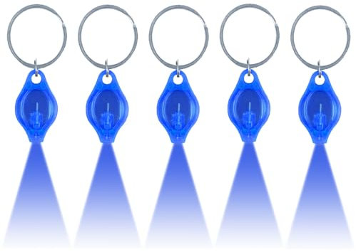 MODOAO LED-nyckelring liten ficklampa, 5-pack blå mini nyckelring ficklampa, bärbar multifunktionell nyckelring nödljus ficklampa för camping, vandring, resor