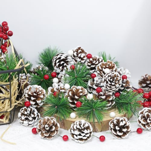 TaoQ C 150 Pièces Décorations de Cônes de Pin Cônes de Pin Naturel Décorations de Branche de pin de Baies de pin cônes de Noël pour Bricolage Artisanat Accueil Noël Hiver Vase Remplissage décoration