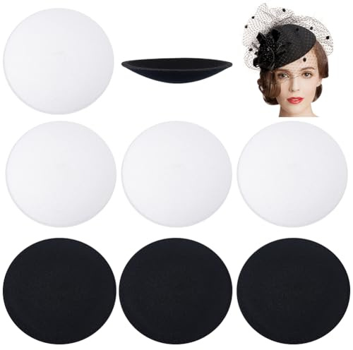 BENECREAT 8Pcs 2 Farbe Stoff Runde Fascinator Hut Basis, 110x3mm Weiß Schwarz Sinamay Hut Fascinator Basis Handwerk für Millinery Magic
