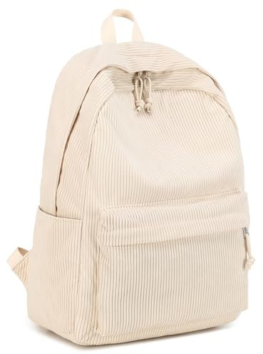 LEDAOU Rucksack für Teenager Mädchen Schulrucksack große Büchertaschen Grundschule High School Cord leichte Laptop-Taschen für Mädchen Frauen Casual Travel Daypacks (Cord Reines Beige)