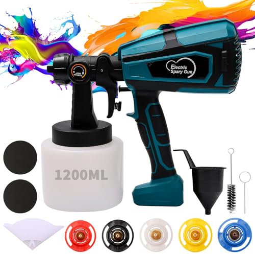 Pistola per Verniciare 800W HVLP, Pistola a Spruzzo per Verniciare con Serbatoio da 1200 ml, 5 Ugelli in Ottone, Portata Regolabile in Continuo, Varie di Spruzzatura