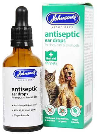 WUNDAPETS JOHNSONS VETERINARY ANTISEPTIC EAR DROPS FOR PET DOGS CATS SMALL ANIMALS 50ML