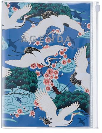 MARK'S 2025/26 Taschenkalender, A5 Japan, Birds, Blue: Von September 2025 bis Dezember 2026