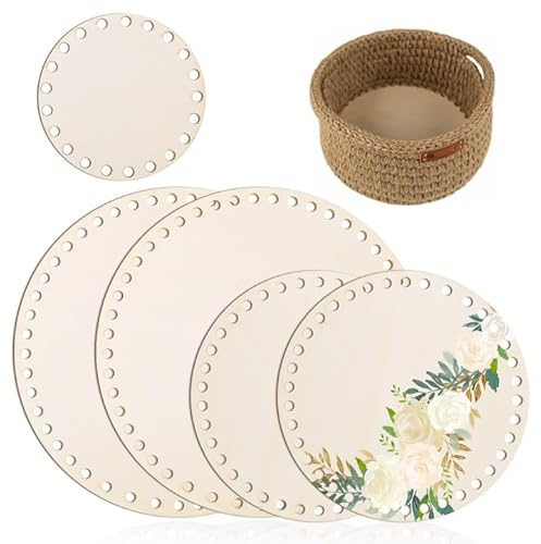 WUISOLQP 5 Stück Korbboden zum Häkeln Holzboden Taschenboden Naturholzkorbboden Korb Flechten Set für DIY Korbflechten Liefert Basteln 10/15/20cm Rund