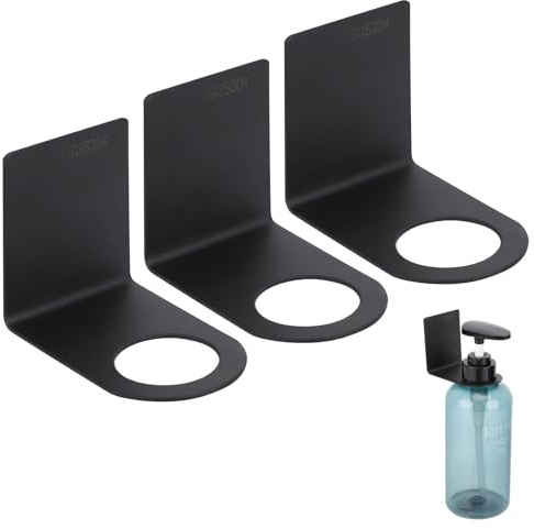 Segbeauty Soporte Bomba Montado en la Pared, 3 Piezas 33mm Soporte Dispensador Botellas Jabón, Acero Inoxidable 304, Sin Taladrar, para Dispensador Jabon Cocina (Negro)