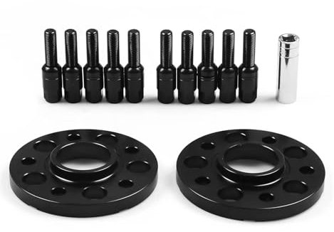ZCera Spurverbreiterungen Für A4 Für A6 Für A7 Für A8 Für Q5 Für SQ5 15mm 66,6mm 5x112mm Hub Centric Bohrung Spurverbreiterungen M14x1,5 Konische Schrauben Spurplatten(Black Bolts)
