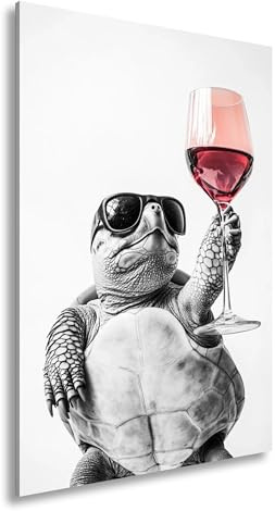 deyoli Leinwandbild Wein & Coolness – Schildkröte erhebt ihr Glas mit Stil. Format: 80x60cm XXL Kunstdruck Bild auf Keilrahmen/Wandbild/Wohnzimmer Dekoration