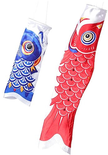 TOYANDONA 2pezzi Bandiera Forma di Pesce in Stile Giapponese per Esterni Decorazione Vento Resistente Manica Vento per Pesci e Carpe Colori Vivaci Design Elegante Facile da Appendere in Giar