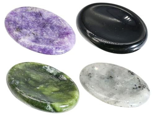 Vaguelly Placas Raspadoras de Cristal Natural Conjunto de 4 para Masaje Facial, Diseño Creativo Redondo, Suaves y Seguras para Aliviar el Estrés Ansiedad Color Aleatorio