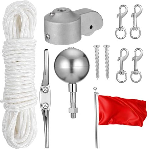 ibasenice 1 Set Complete Flagpole Parts Kit with Swivel Snap Clips Halyard Rope and Replacement Truck Pulley Easy to Install Durable Components for Quick Maintenance and Aesthetic Appeal