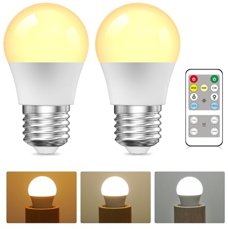 BrightArk Bombilla LED E27 con Control Remoto, 3 Colores (3000K-6000K) Bombilla Dimmable E27 para Dormitorio de Sala de Estar, Bombillas de Control Remoto con Temporización (paquete de 2)