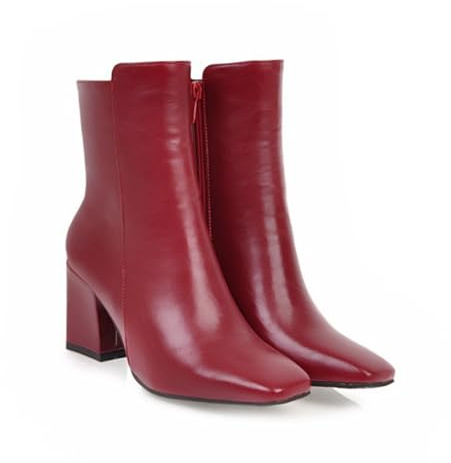 OTMYIGO Botas de tacón Alto para Mujer, Botines Cortos clásicos de tacón Grueso, Botas a Media Pantorrilla con Cremallera Lateral, Zapatos de Fiesta Elegantes de Moda