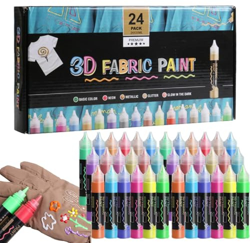 Set de Pinturas para Ropa Kit de 24 Colores para Decorar Superficies | Kit para Pintar Ropa para Principiantes, Estudiantes, Aficionados y Expertos