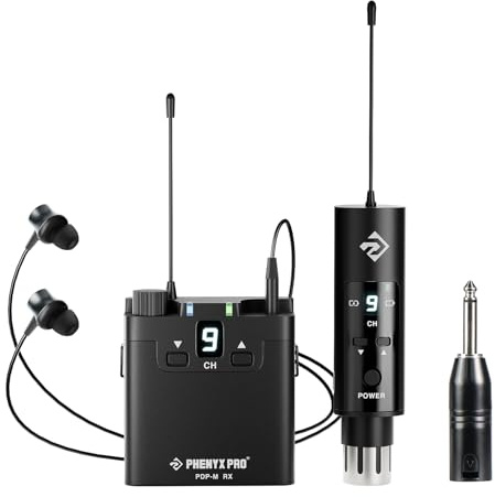 Phenyx Pro UHF Stereo Portable Wireless In-Ear Monitor System PDP-M | 16 Frequencies, 200 ft Range, Transmitter & Beltpack Receiver, Portable IEM System, Studio, Bands, Live Performance