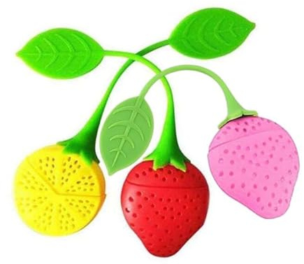 Infusore per tè sfuso, infusore per tè sfuso, infusore per tè sfuso, uovo da tè, colino per tè, colino per tè e uova, con manici in silicone, motivo frutta, per filtrare il tè, 3 pezzi