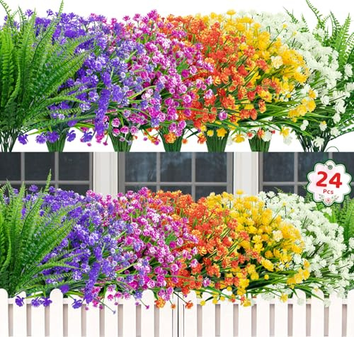 Woltoy Fiori Artificiali 24 Pezzi Fiori Finti Realistici Al Tatto Stelo Di Felce Di Boston Per Matrimonio, Casa, Festa, Ufficio, Decorazione Da tavolo, Composizioni Floreali Fai Da Te, Colore