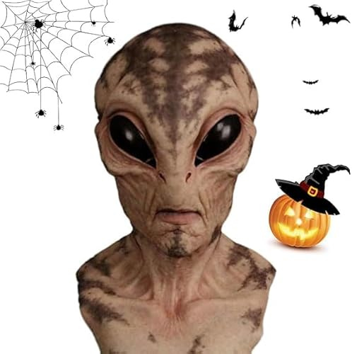Generisch Alien Maske 2025 Upgrade – Realistische Horror Maske mit Großen Augen, Gruselige ET Maske für Erwachsene, Perfekt für Halloween Kostüm Party