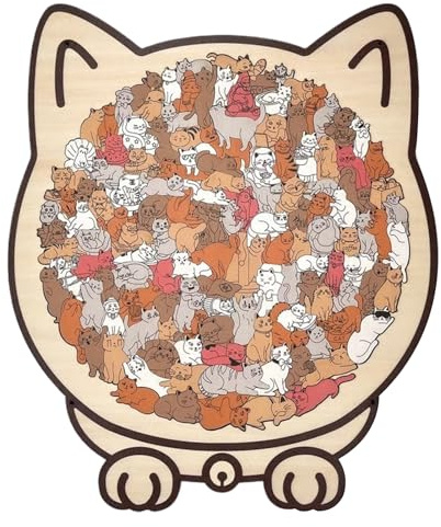 Puzzle en Bois en Forme De Chat De Couleur Morandi De 135 Pièces – Puzzle en Forme De Chat, Encadré par D'a-dorables Puzzles De Co-ntour De Chats – Cadeaux Créatifs pour Les Amateurs De Chats