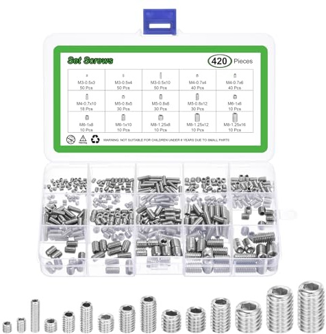 QUARKZMAN Innensechskant Zylinderschrauben Sortiment 420PCS M3/M4/M5/M6/M8 304 Edelstahl Innensechskant Antrieb Kegelpunkt Stiftschrauben Sortiment