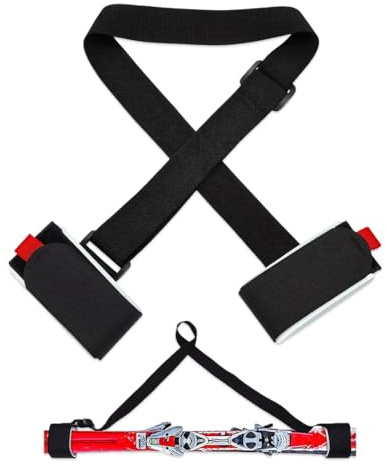 YIPFEN Correa de Transporte de Esquí Ajustable con Portador de Hombro, 1 Pieza, Cinta de Fijación Acolchada, Ideal para Sujetar Fácilmente Esquís, Bastones, Porta Esquís, Negro