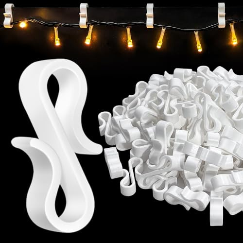 Gomeer 160 Pcs Gutter Hooks for Outdoor Lights,Christmas Light Hooks,Weatherproof Plastic S Gutter Clips for Hanging Decorations Outside String Lights,Fairy Lights,Christmas Tree Light-White