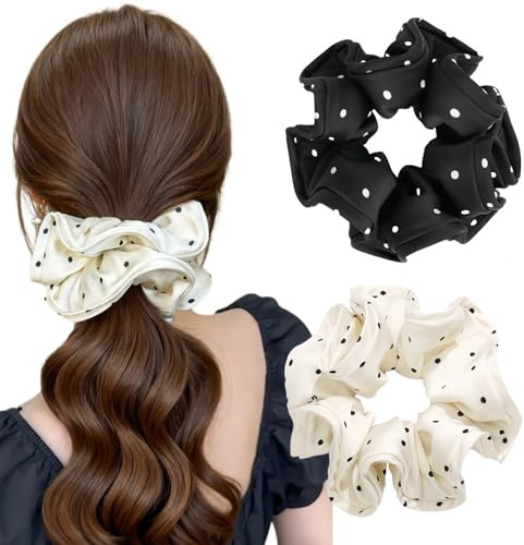 Ypkia 2 stycken polka prickar hårsnodd dam stora scrunchies gummiband hästsvans hållare för kvinnor flickor tjockt hår