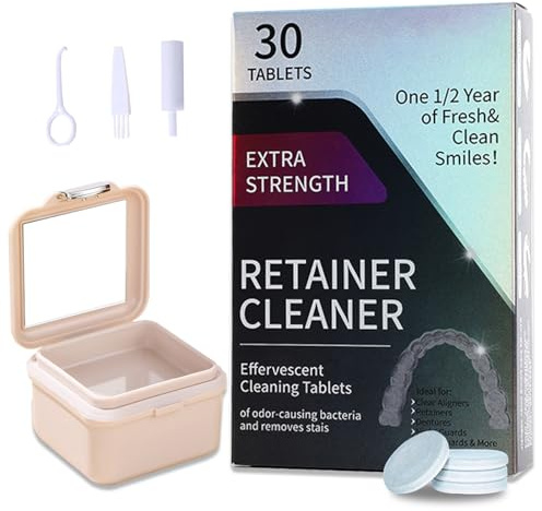 Retainer Lot de 30 pastilles de nettoyage puissantes pour dentiers, réteneurs, gouttières et gouttières dentaires
