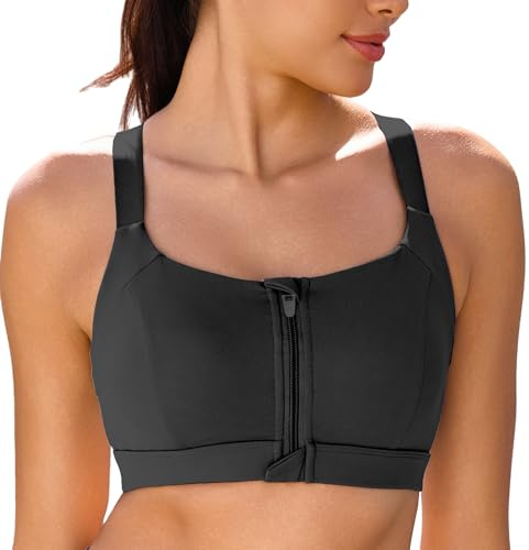 Vorcy Front Zipper Sports Bras Women High Impact Sports Bras High Support | Racerback Sports Bras Adjustable,Molded Cup,Non-removable,Workout Bra,Moisture-Wicking Fabric,for Yoga Running,Multi-Sport