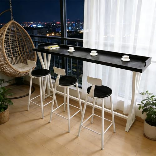 Höga Bartabeller med Railingar, Industriell Rektangulär Pubbord, Massivt Trä Material, För Bistro Matsal Vardagsrum, Utan Stol(Black,140x40x105cm/55x16x41in)