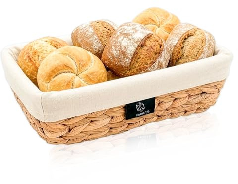 Brotkorb aus Wasserhyazinthe mit Stoffeinsatz – geflochtener Brötchenkorb & Aufbewahrungskorb – rechteckig, natur – für Küche, Bad & Deko – auch als 2er Set erhältlich (1 Stück)