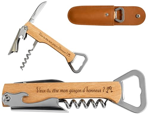 Tire-Bouchon Personnalisé en Bois, Décapsuleur Gravé 'Veux-tu être mon garçon d'honneur ?', Demande Originale et Personnalisée – Cadeau Mariage (Veux-tu être mon garçon d'honneur ?)