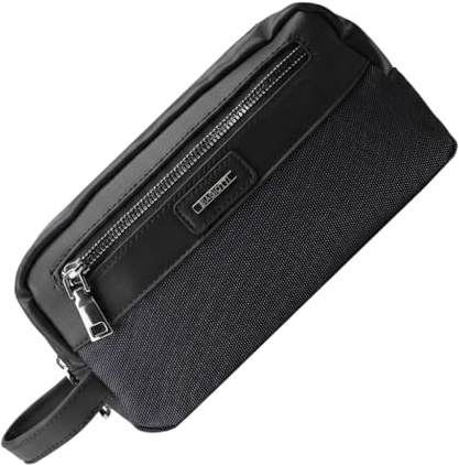 Bolso de mano Laura Biagiotti para hombres, neceser unisex, multifuncional, de PU con asa, suave bolsa de cosméticos, Negro , Medio, Mínimo