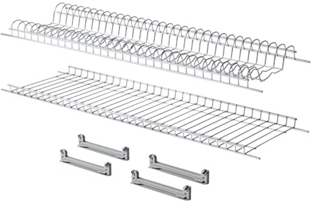 MAKKIORI Griglie scola piatti e bicchieri per Pensili Cucina - Acciaio inox antiruggine - Staffe incluse - montaggio facile (86 cm per pensile 90)
