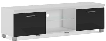 Skraut Home | Mueble Modular TV para Salón | 42 x 150 x 40 cm | Sistema de Iluminación LED Integrado | Indicado para TV de 32/40/50/55/60/65 | Puerta con Tirador | Estante de Cristal
