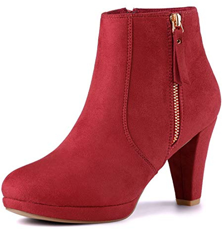 Allegra K Women Faux Suede Chunky Heel Platform Ankle Boots | Round Toe. Padded Insole. Low Heel Height 3 1/7 Inches. Shaft Height 4 1/8 Inches. Office, Party, Dating