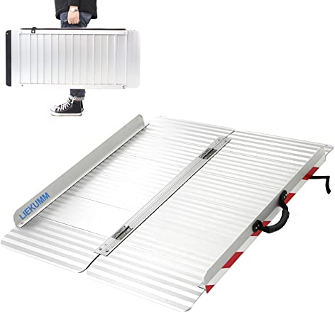 LIEKUMM Rollstuhlrampe 96 cm, 85 cm Verbreitert Rollstuhlrampe für Treppen, 400 kg Tragkraft Aluminium Rampe für Rollstuhl, Stufen, Bordsteine, Schwellenrampe für Elektro-Rollstuhl, Kinderwagen